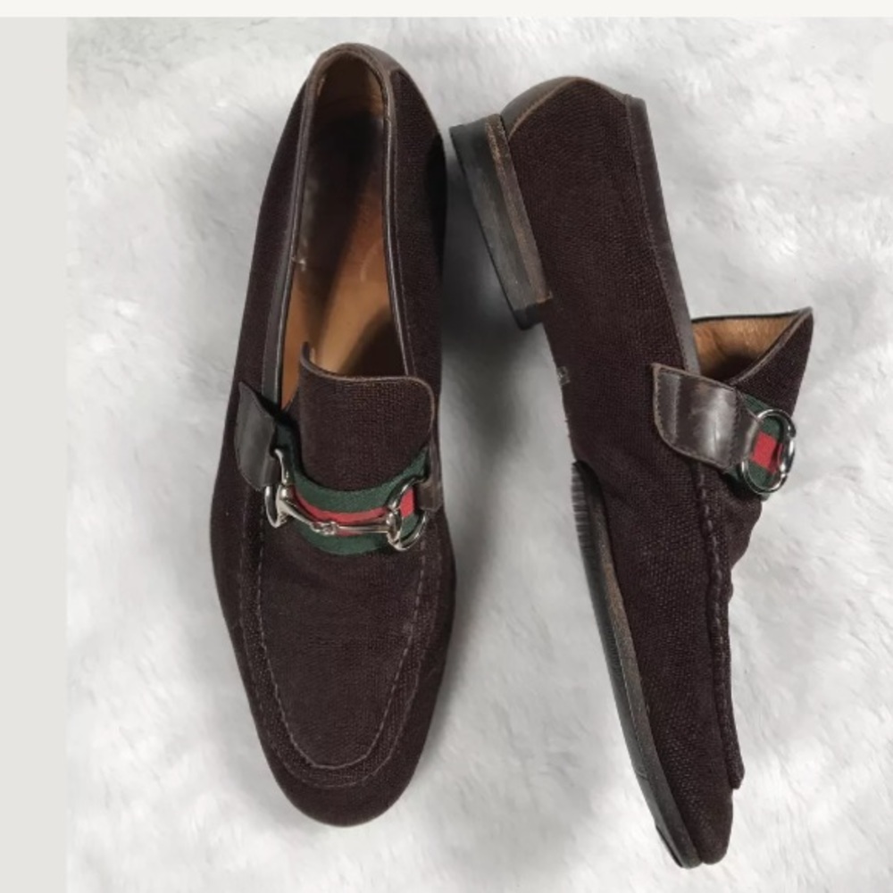 RARE VTG GUCCI WEB HORSEBIT LOAFERS BROWN TERRY